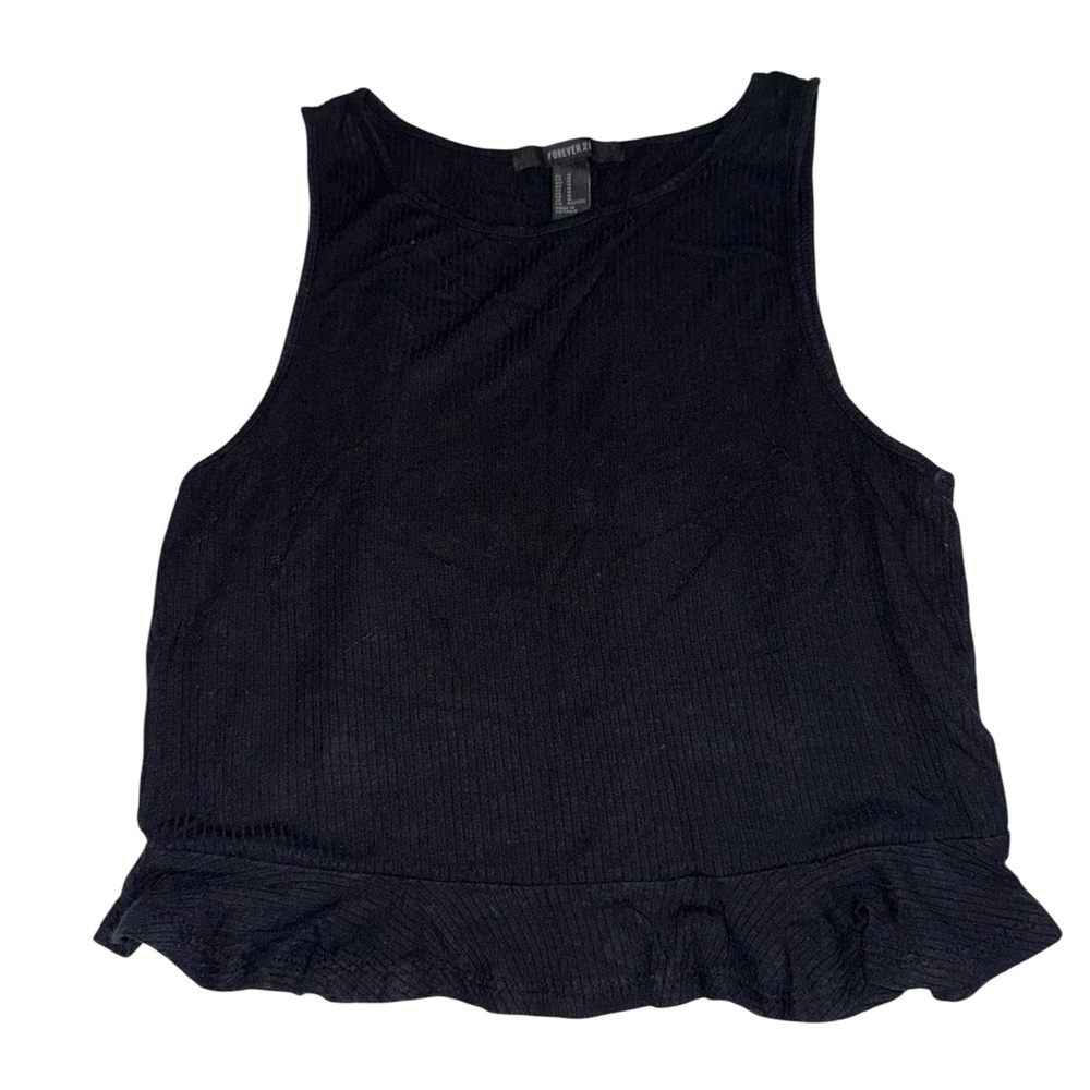 🔥3/$30 🔥 Forever 21 Black Tank Top with Ruffle Hem Size Medium